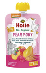 Mousse tube poney poire (poire - pêche - framboise - épeautre) sans sucres ajoutés à partir de 8 mois Demeter BIO 100 g - Holle