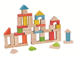 Cubes de construction en bois, 50 pièces avec seau, dès 18 mois (20 x 20 x 19,5 cm), certifié FSC – Everearth